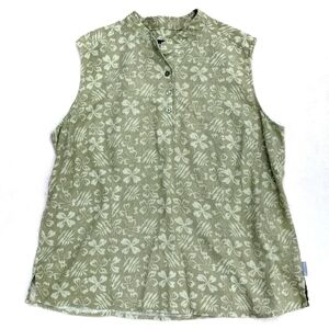 Woolrich Women's Green Cotton Linen Floral Sleeveless Blouse Tank Top Size XL